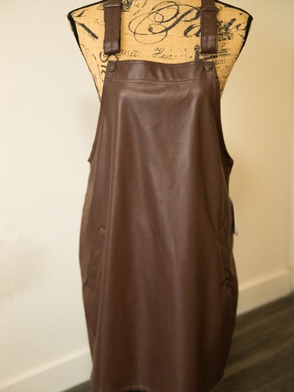 Celebrity Pink Brown Faux Leather Pinafore Mini Dress